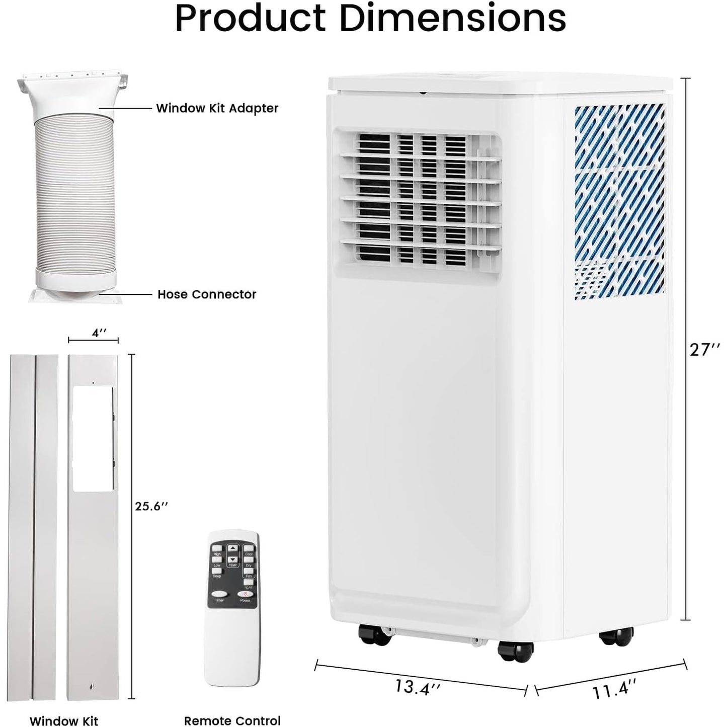 Bossin 8000BTU (Ashrae), 5000BTU(SACC) 3-in-1 Portable Air Conditioners with Remote Control,Quiet Room Portable AC Cooler - 880v