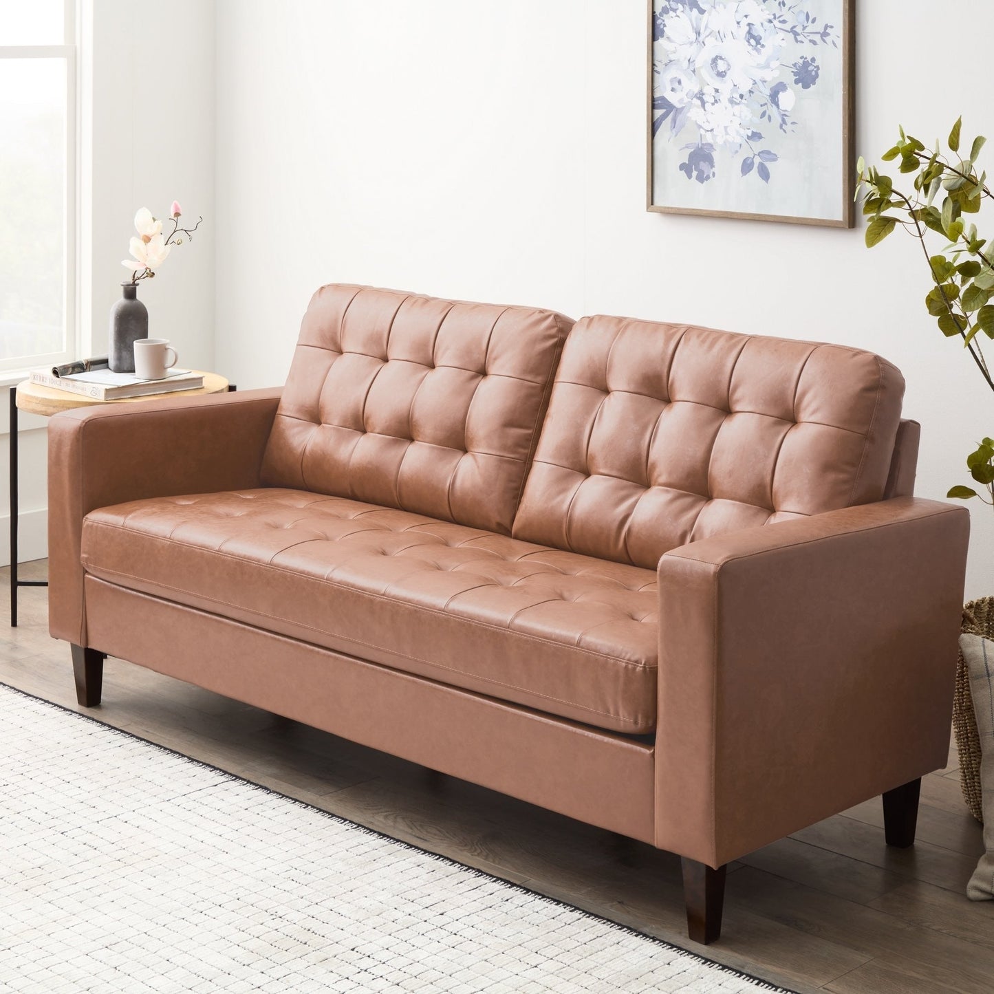 Canapé Brookside Brynn 76 po à accoudoirs carrés en similicuir/velours/tissu