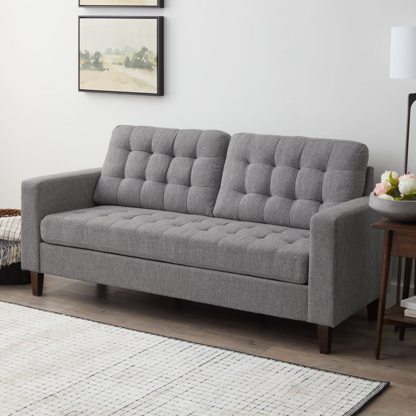 Canapé Brookside Brynn 76 po à accoudoirs carrés en similicuir/velours/tissu