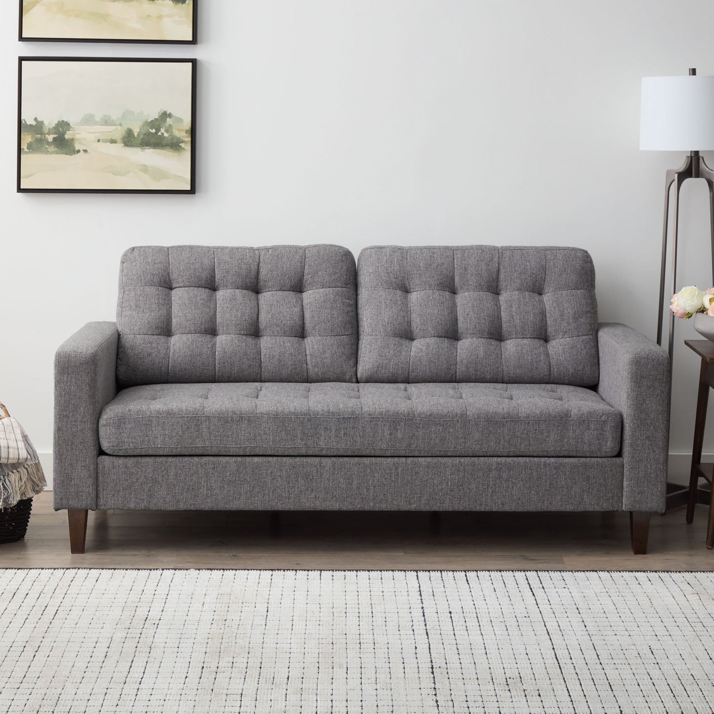 Canapé Brookside Brynn 76 po à accoudoirs carrés en similicuir/velours/tissu