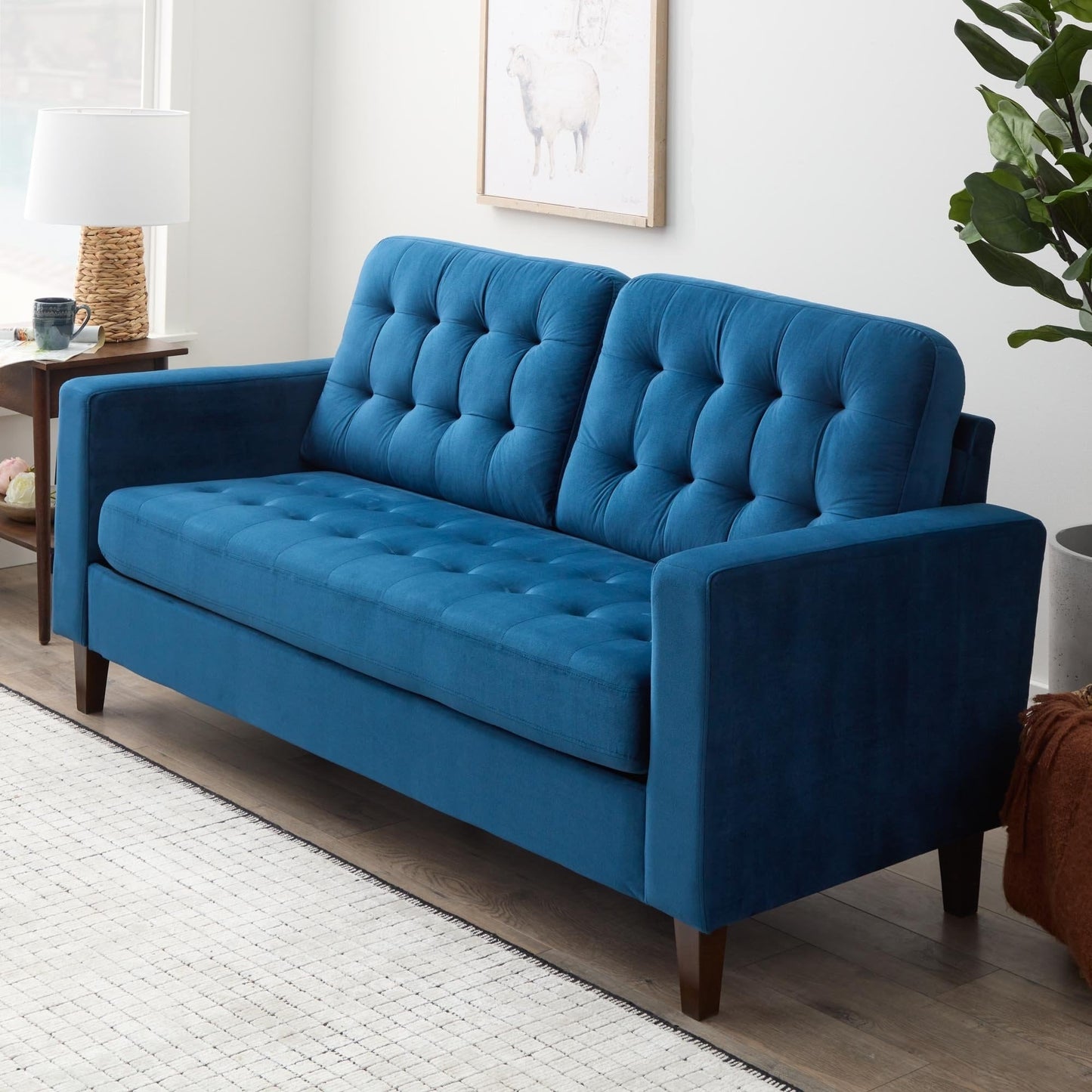 Canapé Brookside Brynn 76 po à accoudoirs carrés en similicuir/velours/tissu