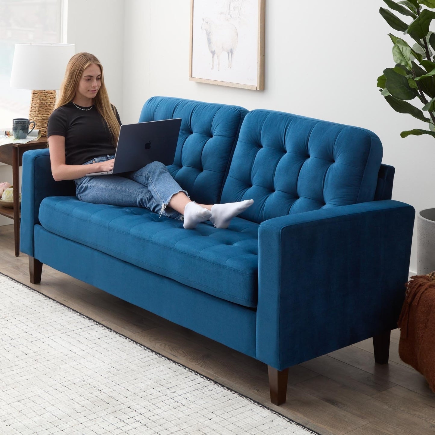 Canapé Brookside Brynn 76 po à accoudoirs carrés en similicuir/velours/tissu