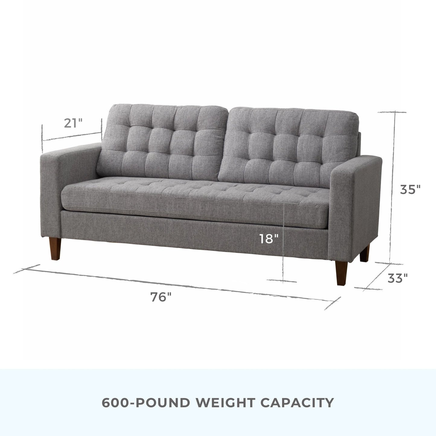 Canapé Brookside Brynn 76 po à accoudoirs carrés en similicuir/velours/tissu