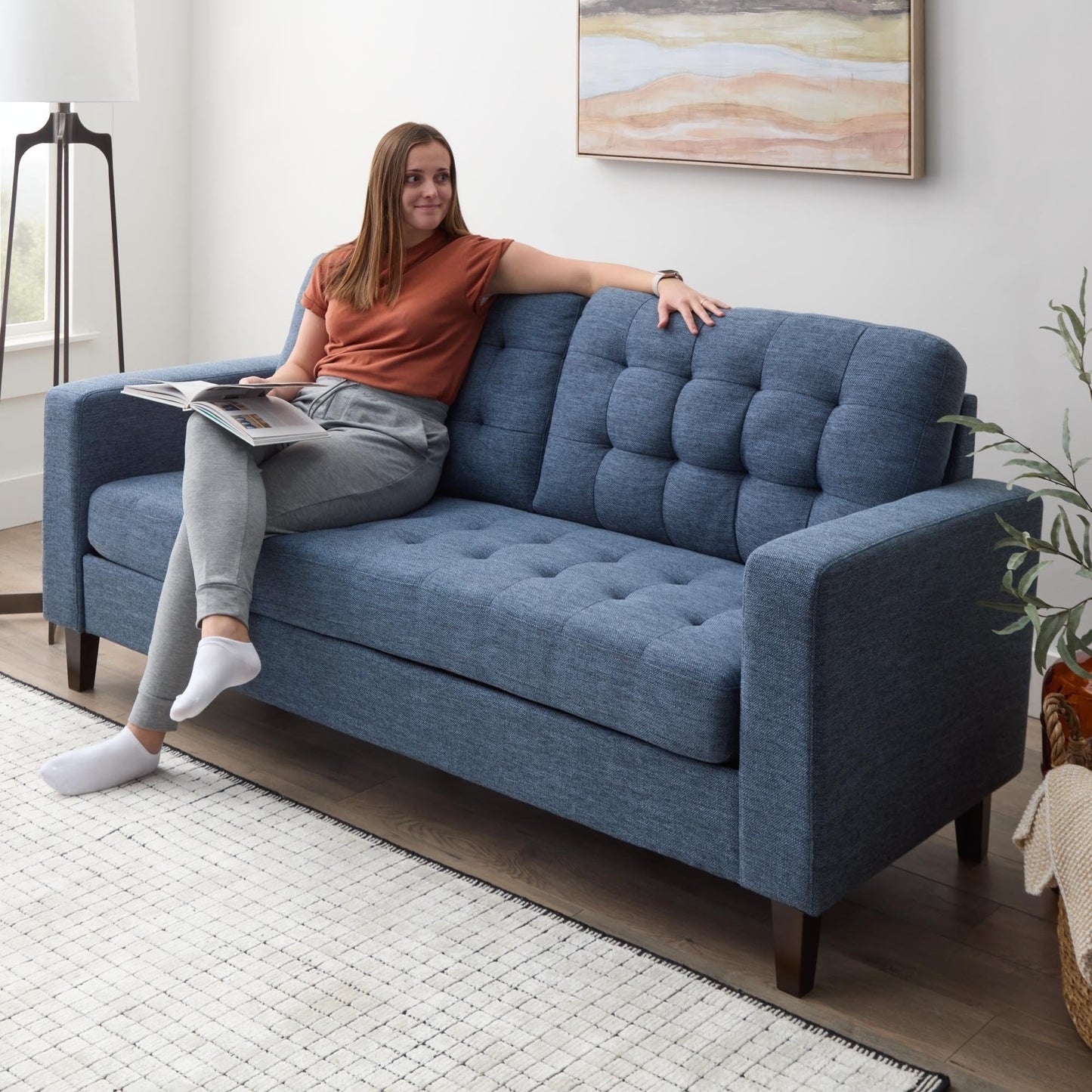 Canapé Brookside Brynn 76 po à accoudoirs carrés en similicuir/velours/tissu