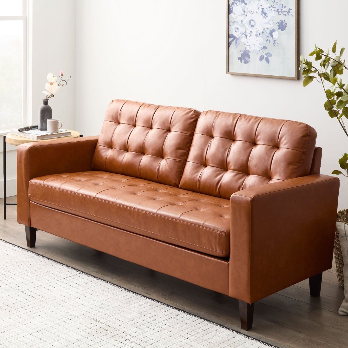 Canapé Brookside Brynn 76 po à accoudoirs carrés en similicuir/velours/tissu