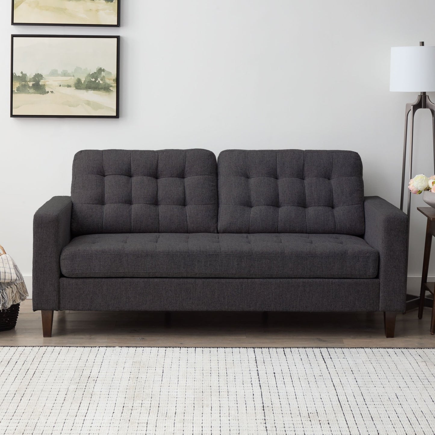 Canapé Brookside Brynn 76 po à accoudoirs carrés en similicuir/velours/tissu