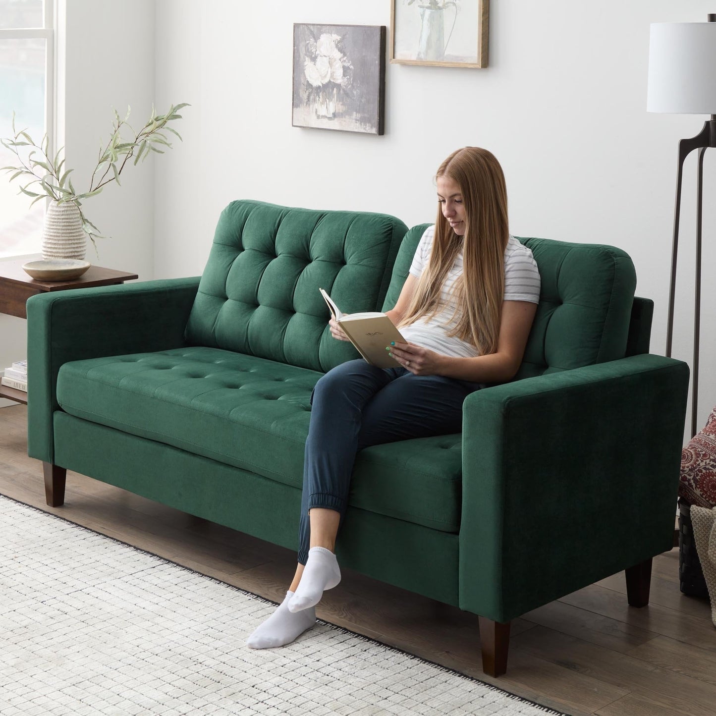 Canapé Brookside Brynn 76 po à accoudoirs carrés en similicuir/velours/tissu