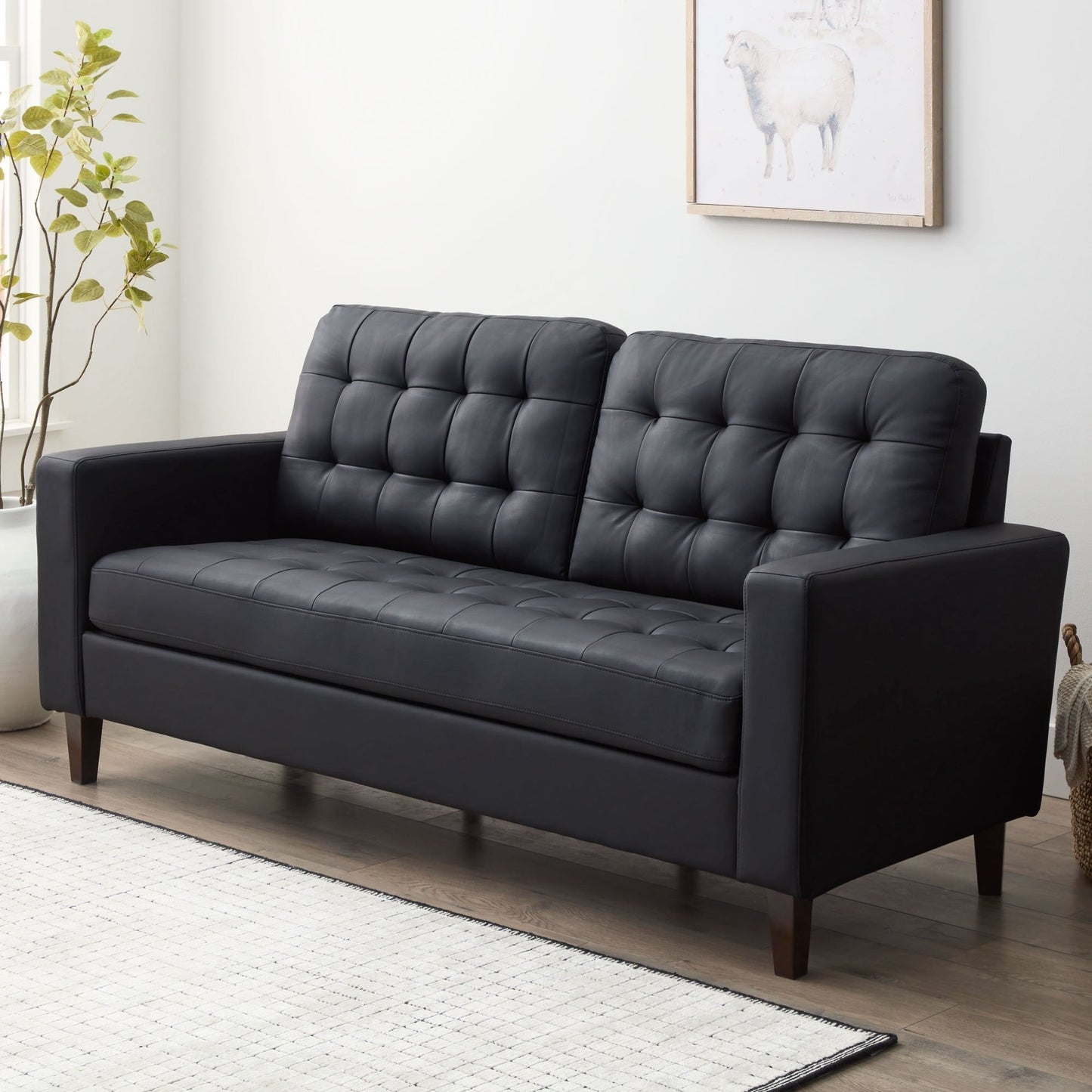 Canapé Brookside Brynn 76 po à accoudoirs carrés en similicuir/velours/tissu