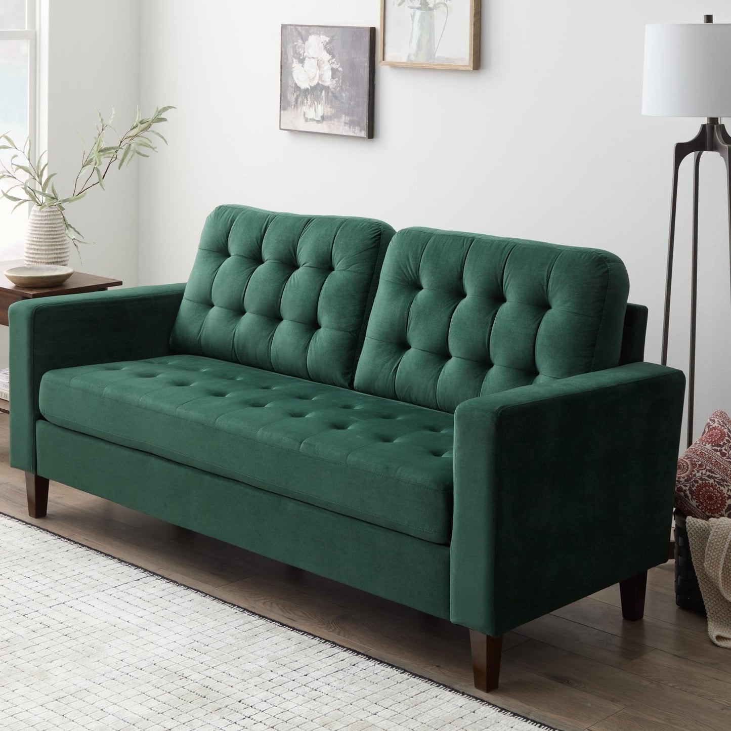 Canapé Brookside Brynn 76 po à accoudoirs carrés en similicuir/velours/tissu