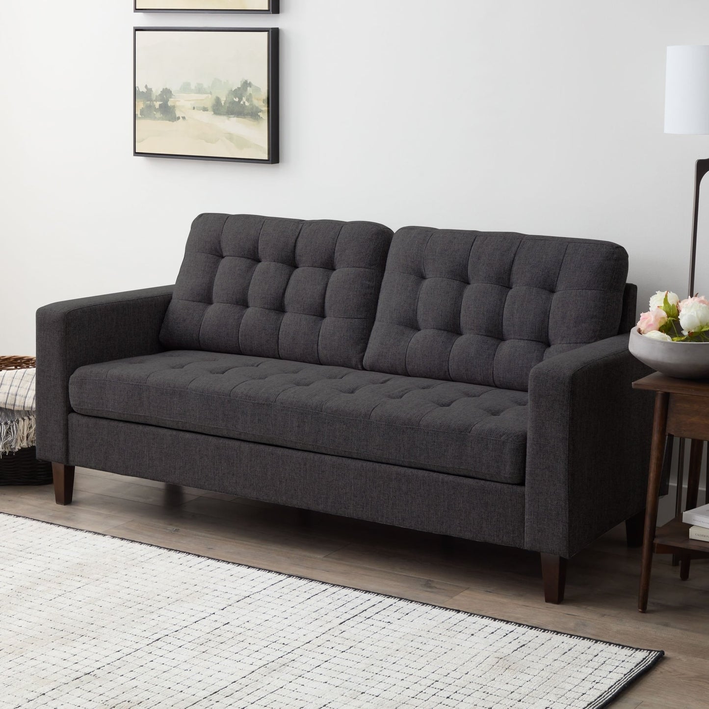 Canapé Brookside Brynn 76 po à accoudoirs carrés en similicuir/velours/tissu
