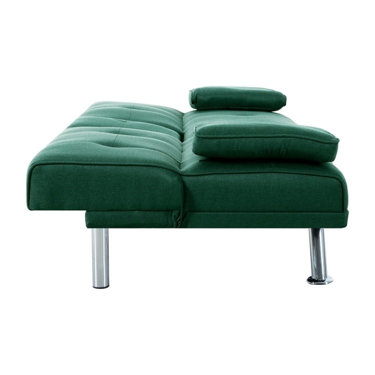 Collection ultime de canapés futons : canapé futon avec accoudoirs et porte-gobelets, canapé capitonné à boutons avec pieds en bois