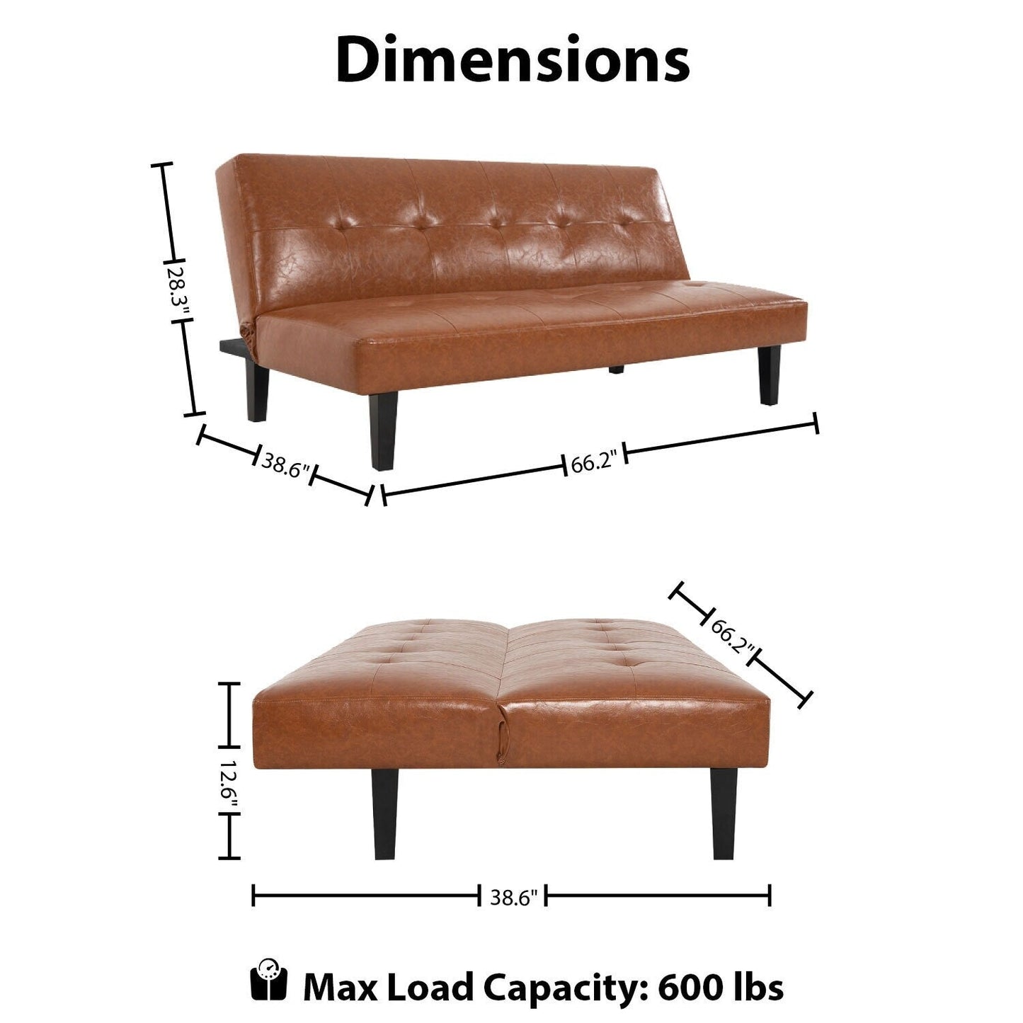 Collection ultime de canapés futons : canapé futon avec accoudoirs et porte-gobelets, canapé capitonné à boutons avec pieds en bois