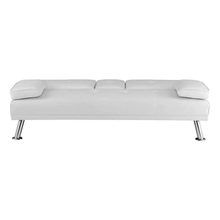 Collection ultime de canapés futons : canapé futon avec accoudoirs et porte-gobelets, canapé capitonné à boutons avec pieds en bois
