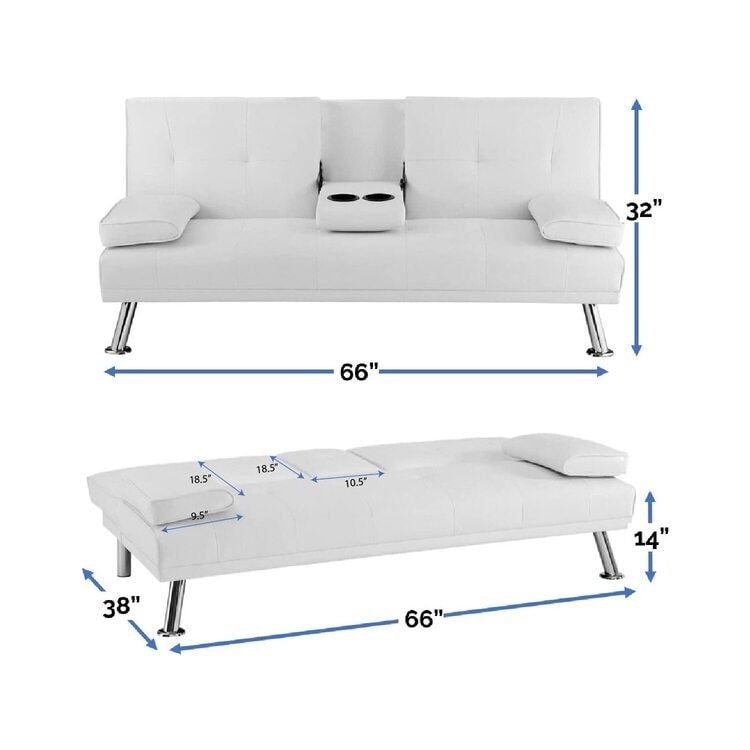 Collection ultime de canapés futons : canapé futon avec accoudoirs et porte-gobelets, canapé capitonné à boutons avec pieds en bois