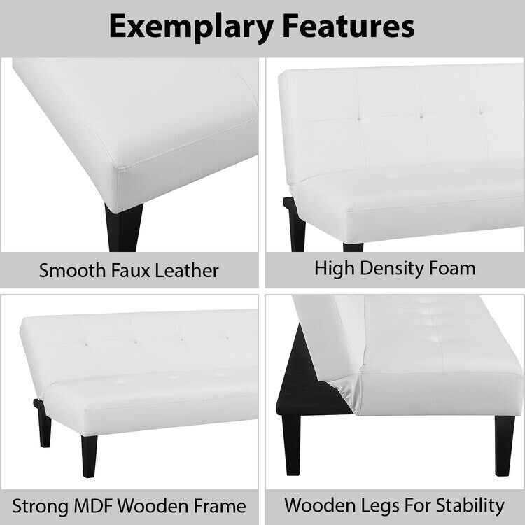 Collection ultime de canapés futons : canapé futon avec accoudoirs et porte-gobelets, canapé capitonné à boutons avec pieds en bois