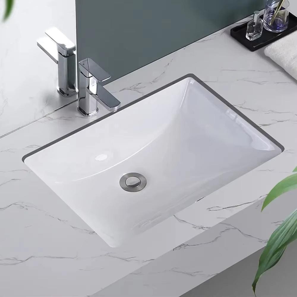 CB HOME 20'' x 14'' Undermount Bathroom Vanity Sink, Rectangle White Ceramic Bathroom Sink-(20-5/8''x14-1/2''x8-1/4'')