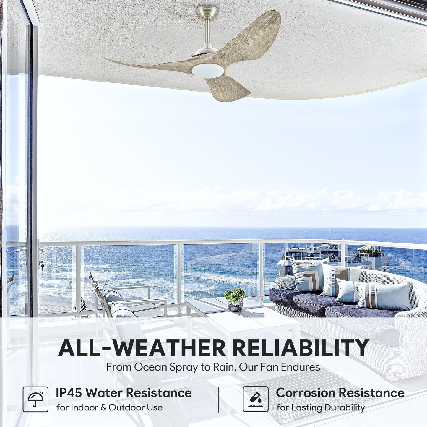 CO-Z 52 Outdoor Wet-Rated Waterproof LED Ceiling Fan with Dimmable Light and Remote Control