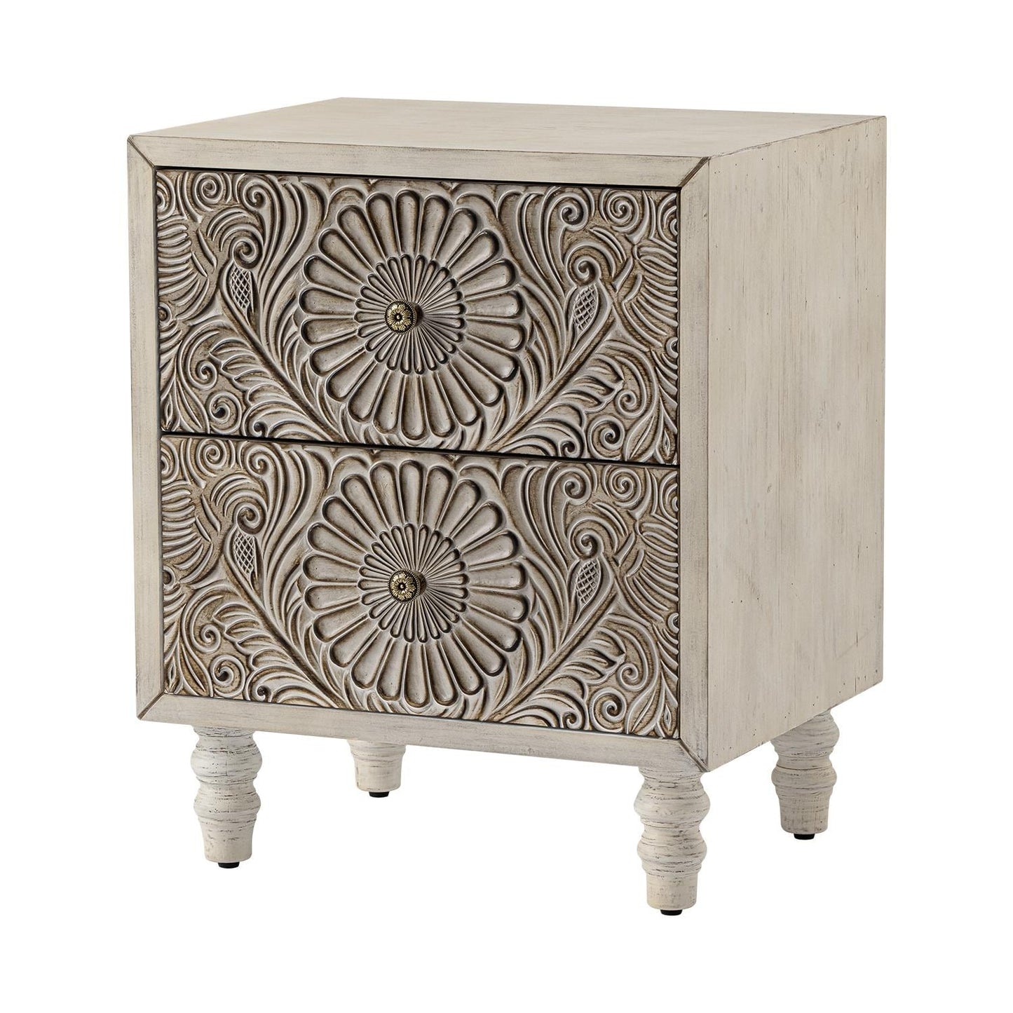 COSIEST Vintage Brown Pattern Solid Wood Nightstand with Drawers