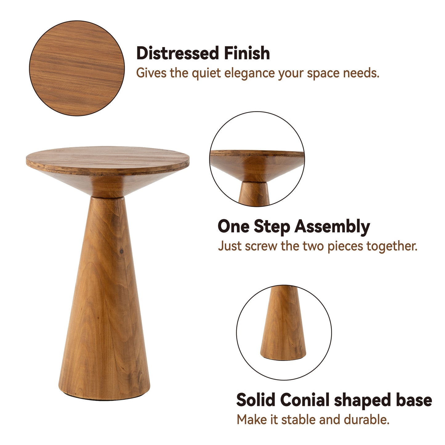 COZAYH Farmhouse Pedestal End Table, Round Martini Table Wood Plant Stand Rustic Small Drink Table for Living Room, Bedroom