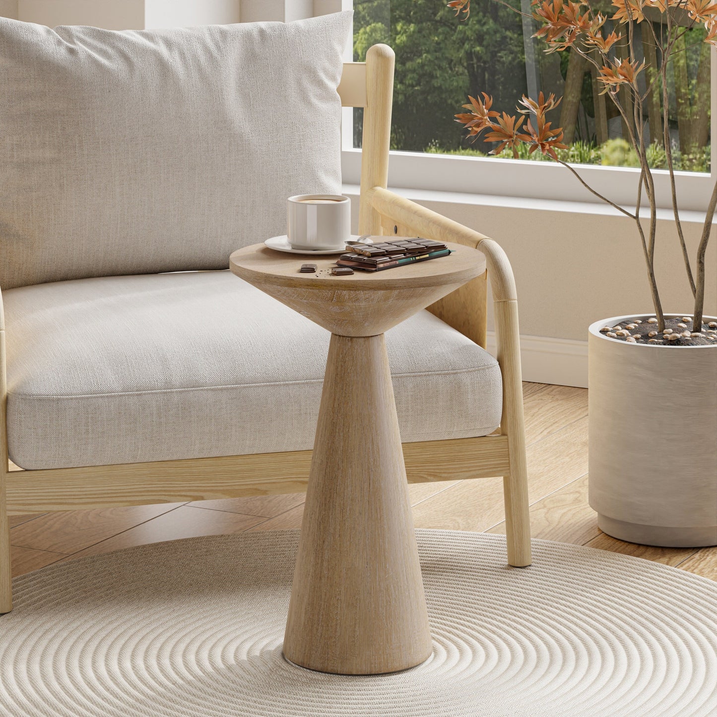 COZAYH Farmhouse Pedestal End Table, Round Martini Table Wood Plant Stand Rustic Small Drink Table for Living Room, Bedroom