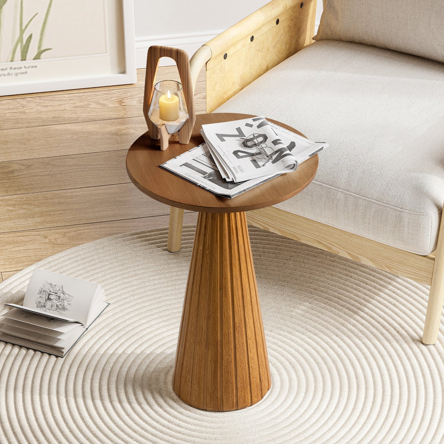 COZAYH Farmhouse Pedestal End Table, Round Martini Table Wood Plant Stand Rustic Small Drink Table for Living Room, Bedroom