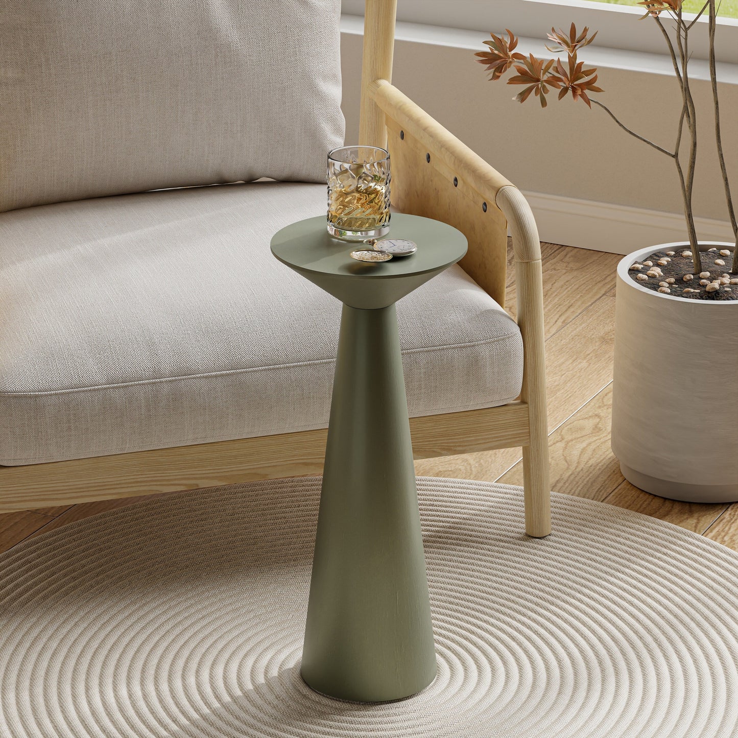 COZAYH Farmhouse Pedestal End Table, Round Martini Table Wood Plant Stand Rustic Small Drink Table for Living Room, Bedroom