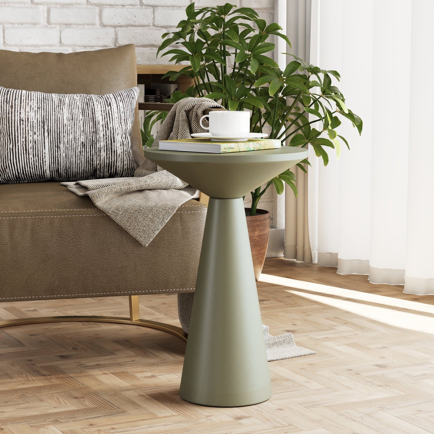 COZAYH Farmhouse Pedestal End Table, Round Martini Table Wood Plant Stand Rustic Small Drink Table for Living Room, Bedroom
