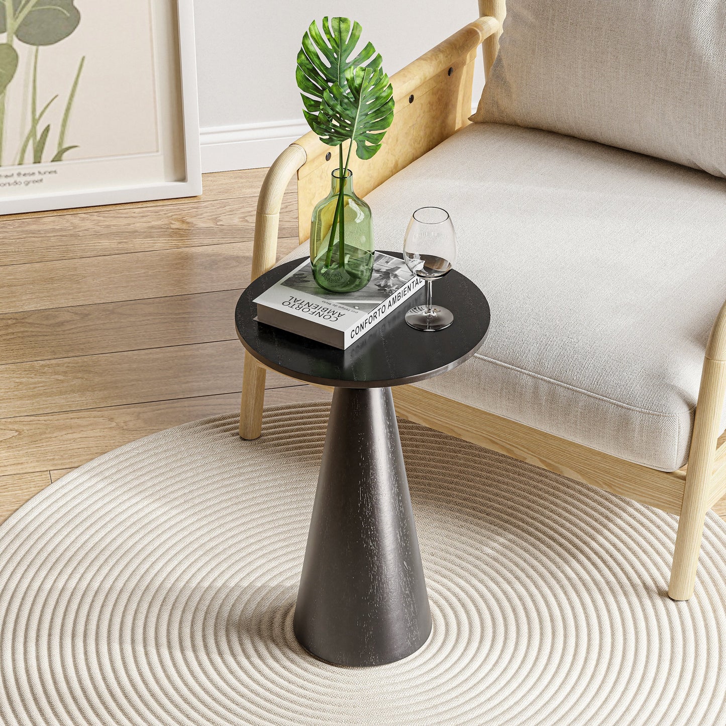 COZAYH Farmhouse Pedestal End Table, Round Martini Table Wood Plant Stand Rustic Small Drink Table for Living Room, Bedroom