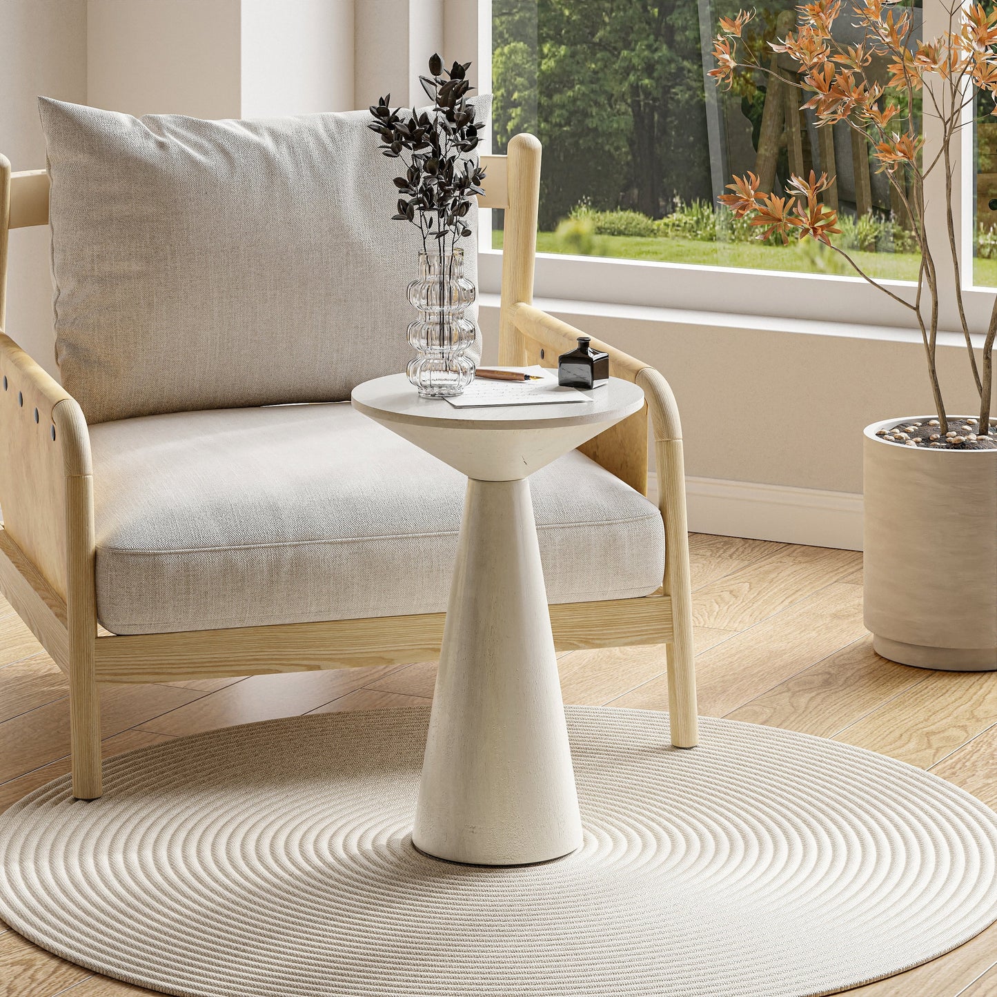 COZAYH Farmhouse Pedestal End Table, Round Martini Table Wood Plant Stand Rustic Small Drink Table for Living Room, Bedroom