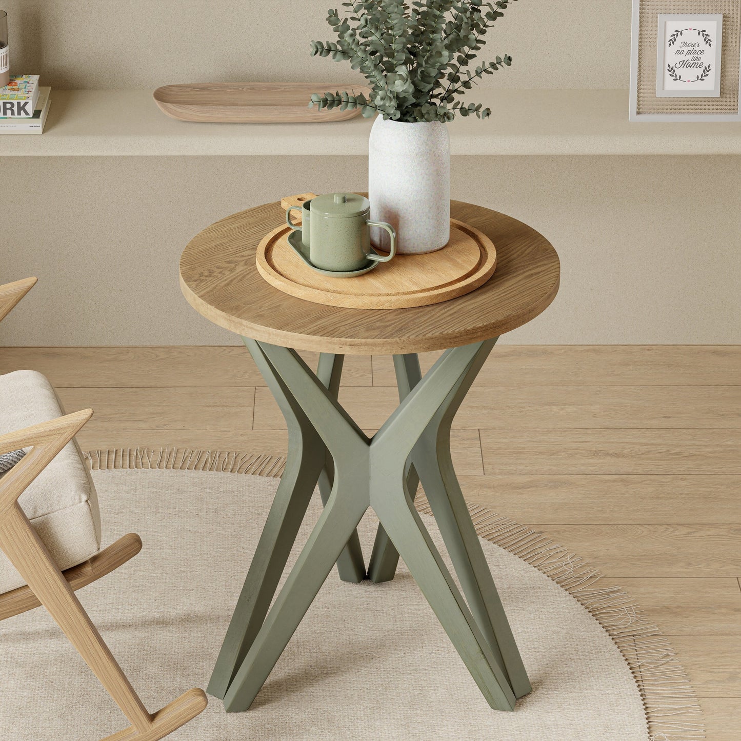 COZAYH Pedestal Farmhouse End Table, Distressed Top with Base for Modern Farmhouse, Boho Decor, Round