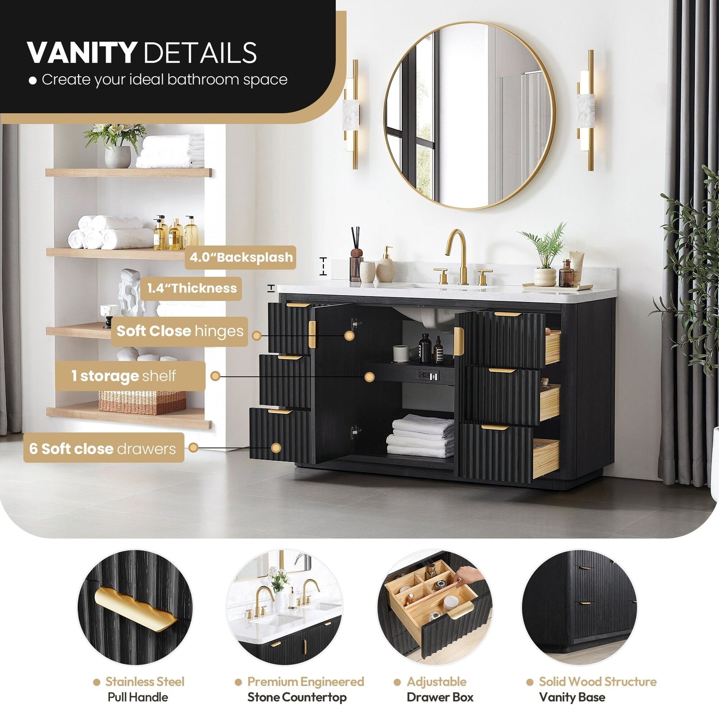 Cadiz Bath Vanity with Composite Stone Top without Mirror