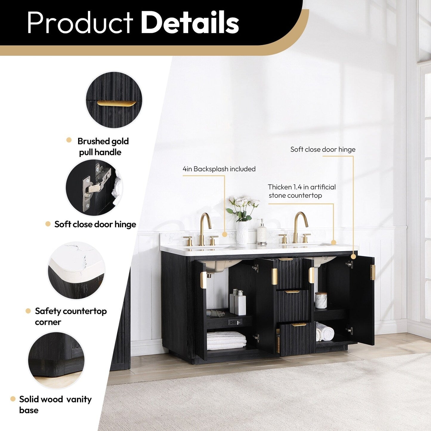 Cadiz Bath Vanity with Composite Stone Top without Mirror