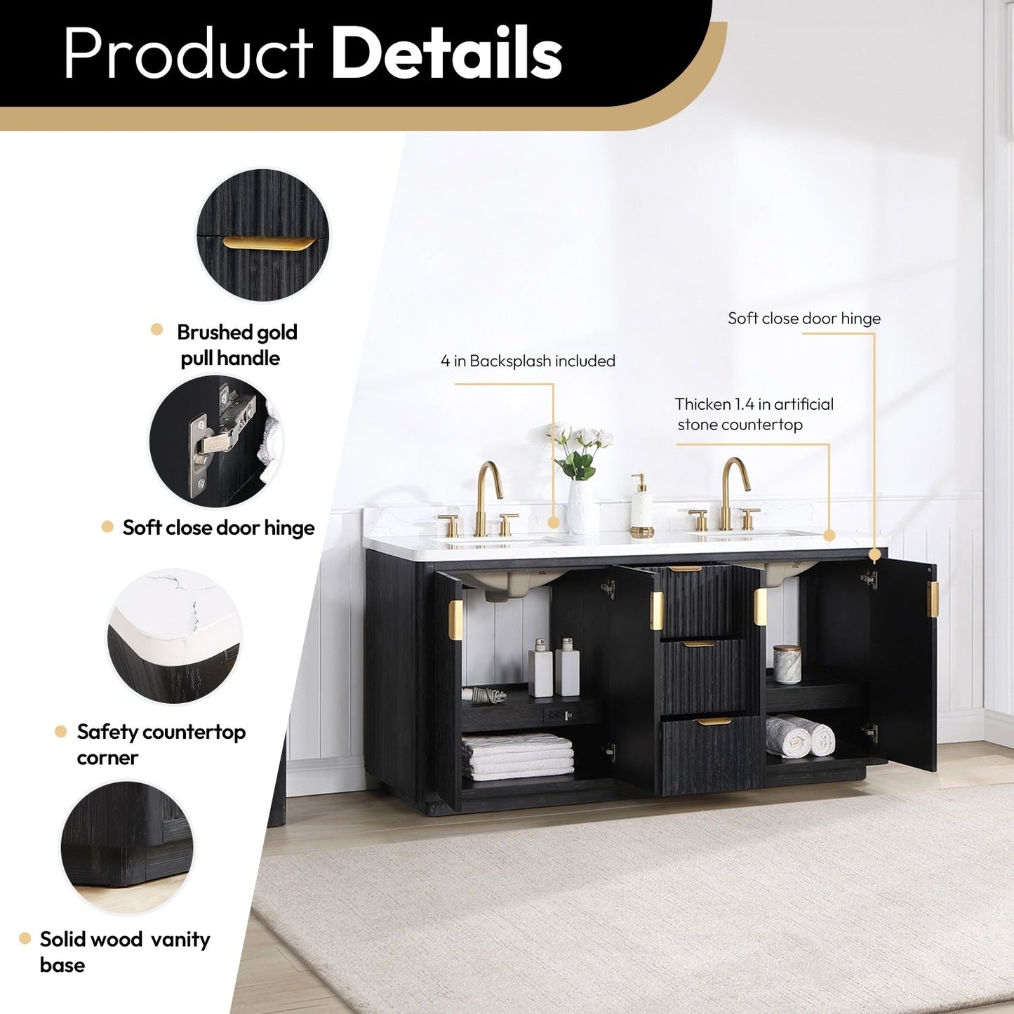 Cadiz Bath Vanity with Composite Stone Top without Mirror