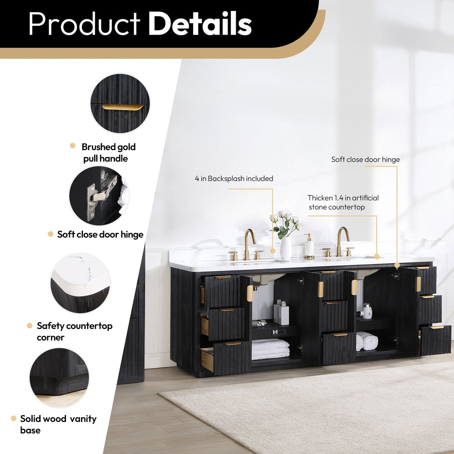 Cadiz Bath Vanity with Composite Stone Top without Mirror