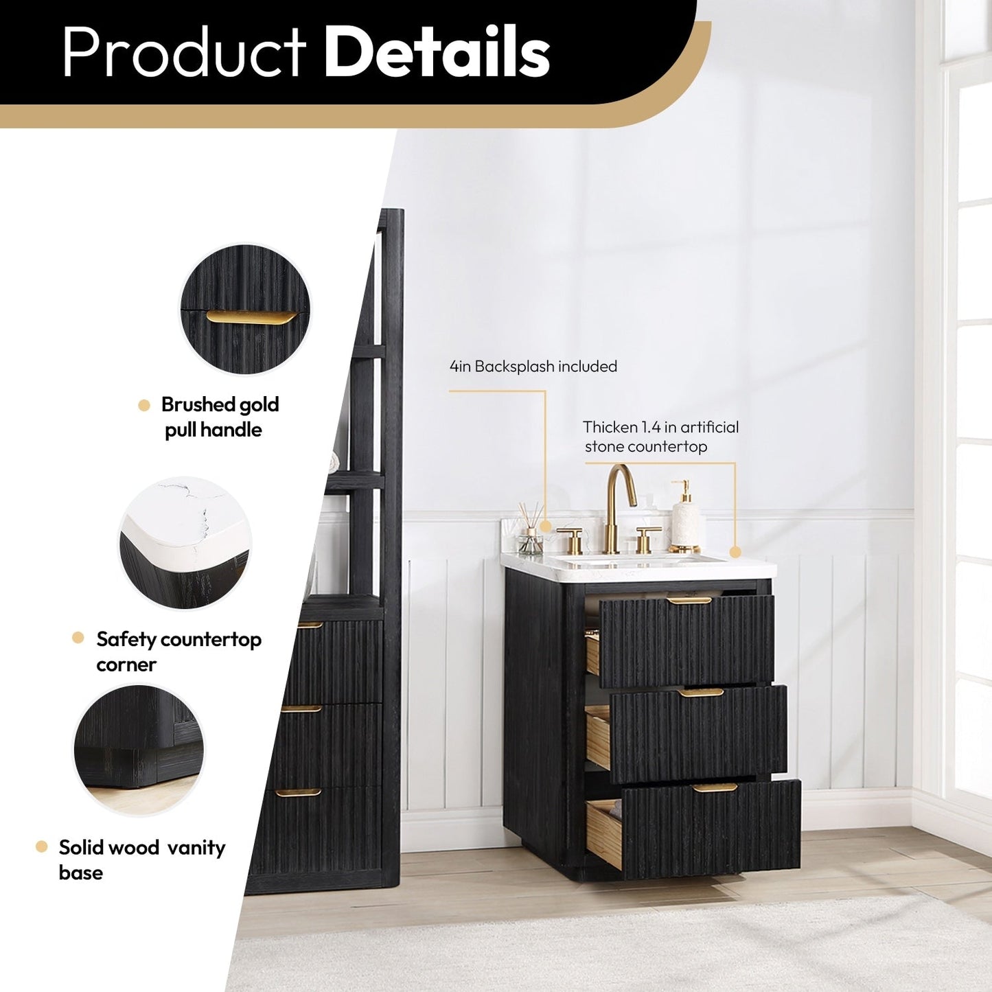 Cadiz Bath Vanity with Composite Stone Top without Mirror
