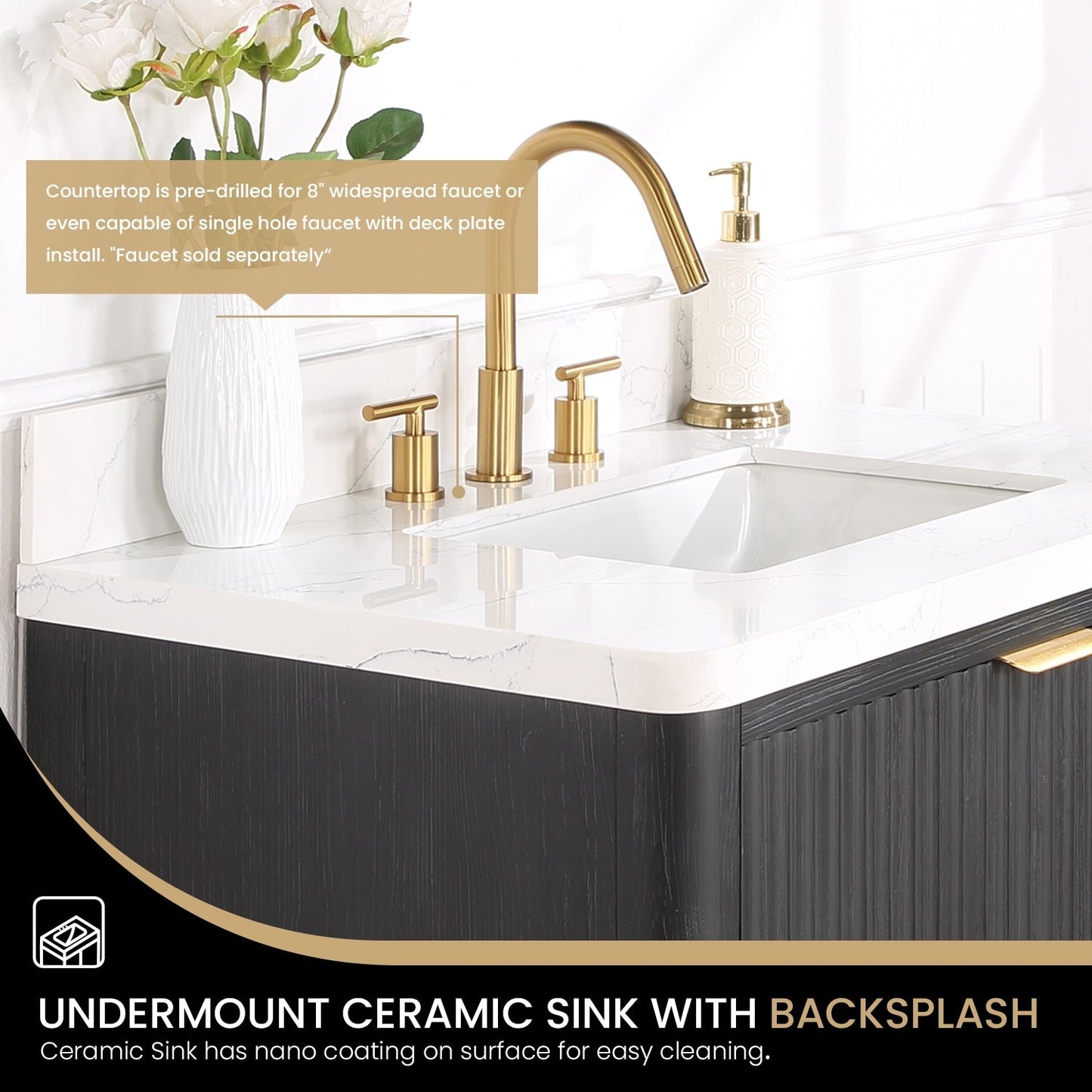 Cadiz Bath Vanity with Composite Stone Top without Mirror