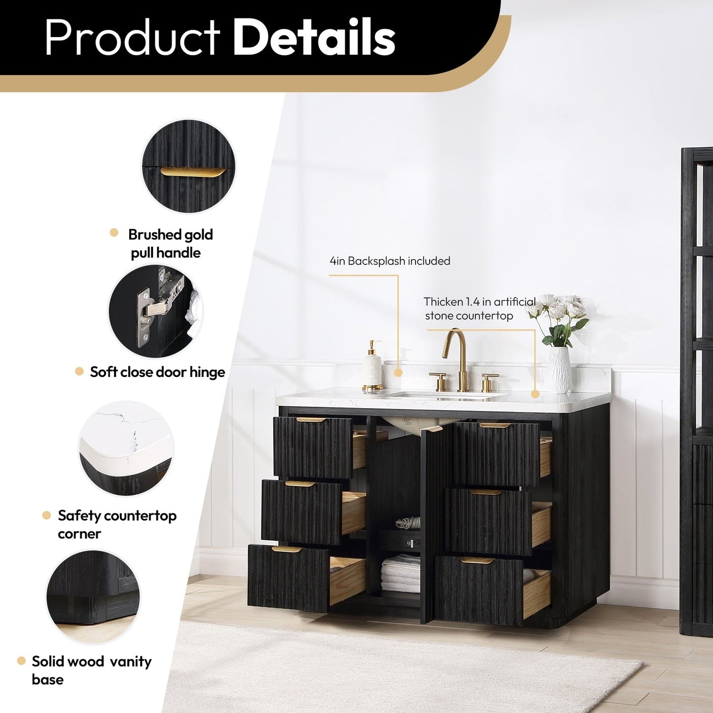 Cadiz Bath Vanity with Composite Stone Top without Mirror
