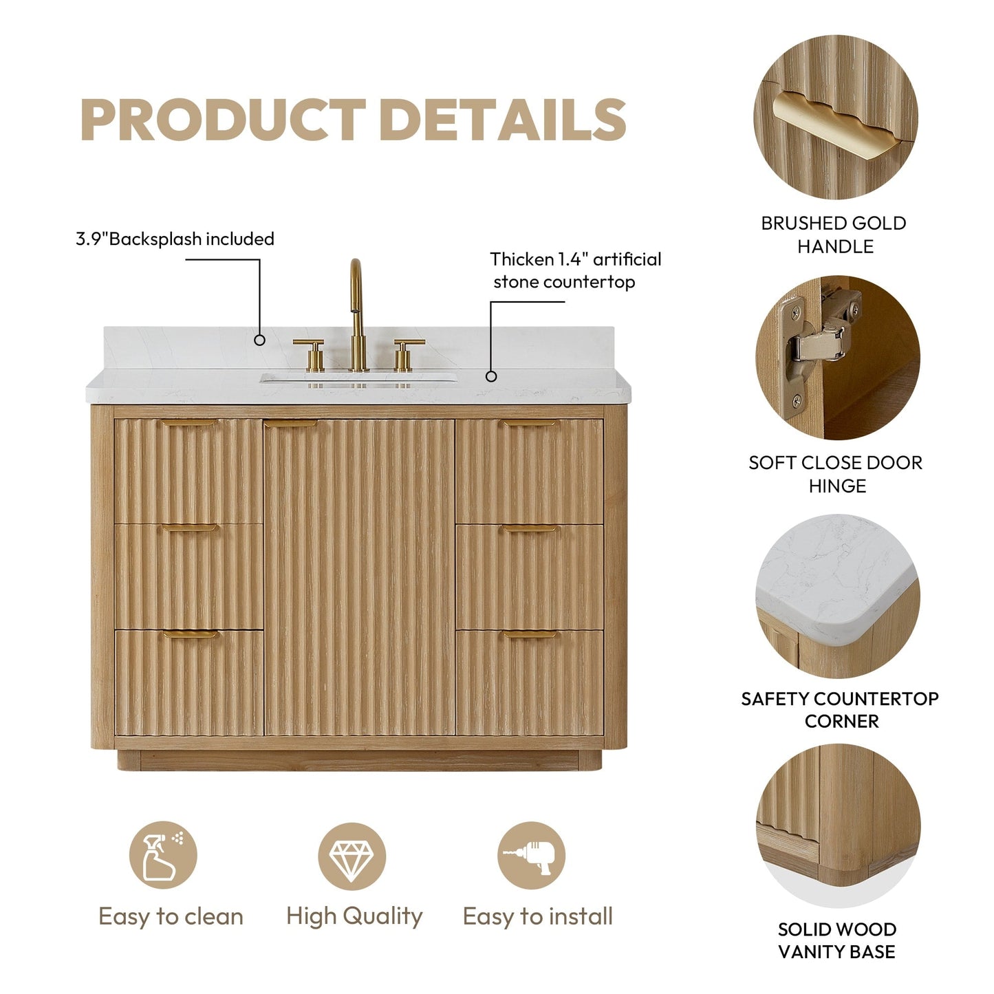 Cadiz Bath Vanity with Composite Stone Top without Mirror