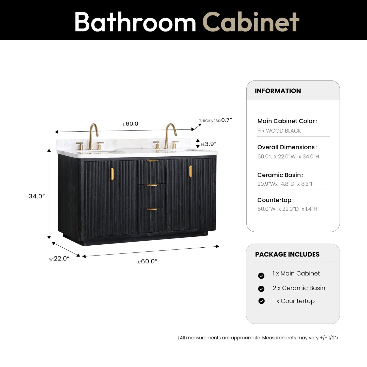 Cadiz Bath Vanity with Composite Stone Top without Mirror