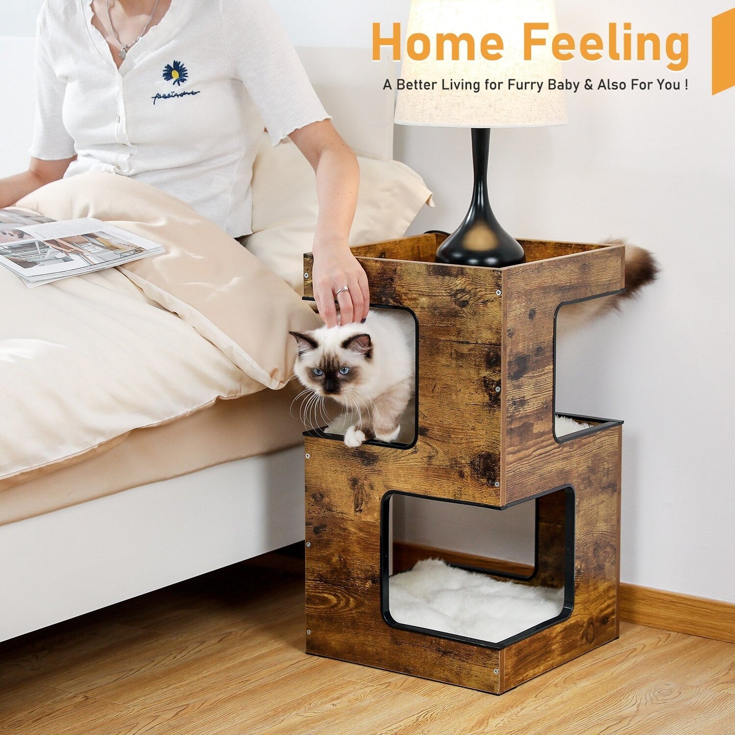 Cat House Cat Bed,Cat Tree with Scratching Pad and Removable Mats