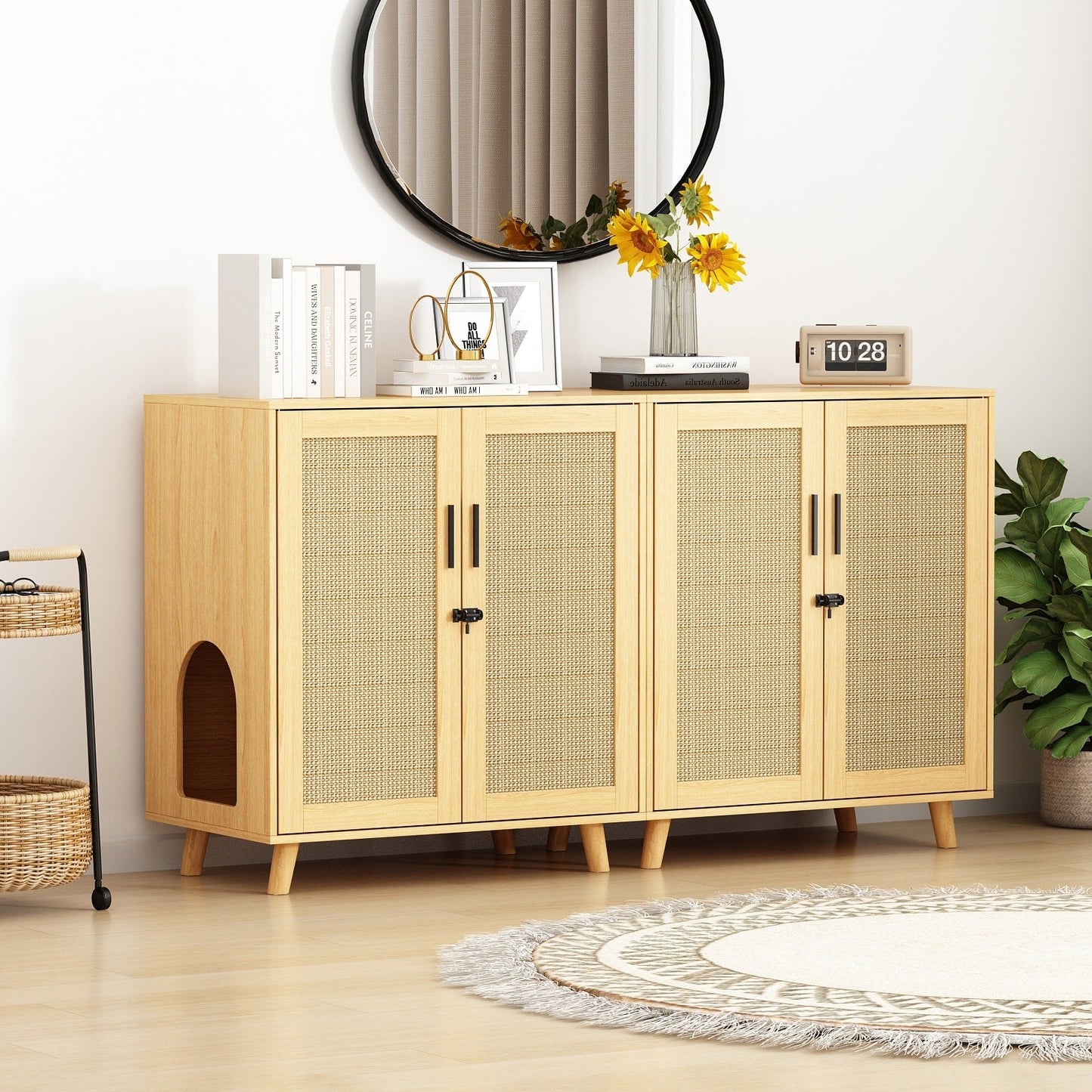 Cat Litter Box Enclosure Cat House Side Table Door Cabinet Bookcase