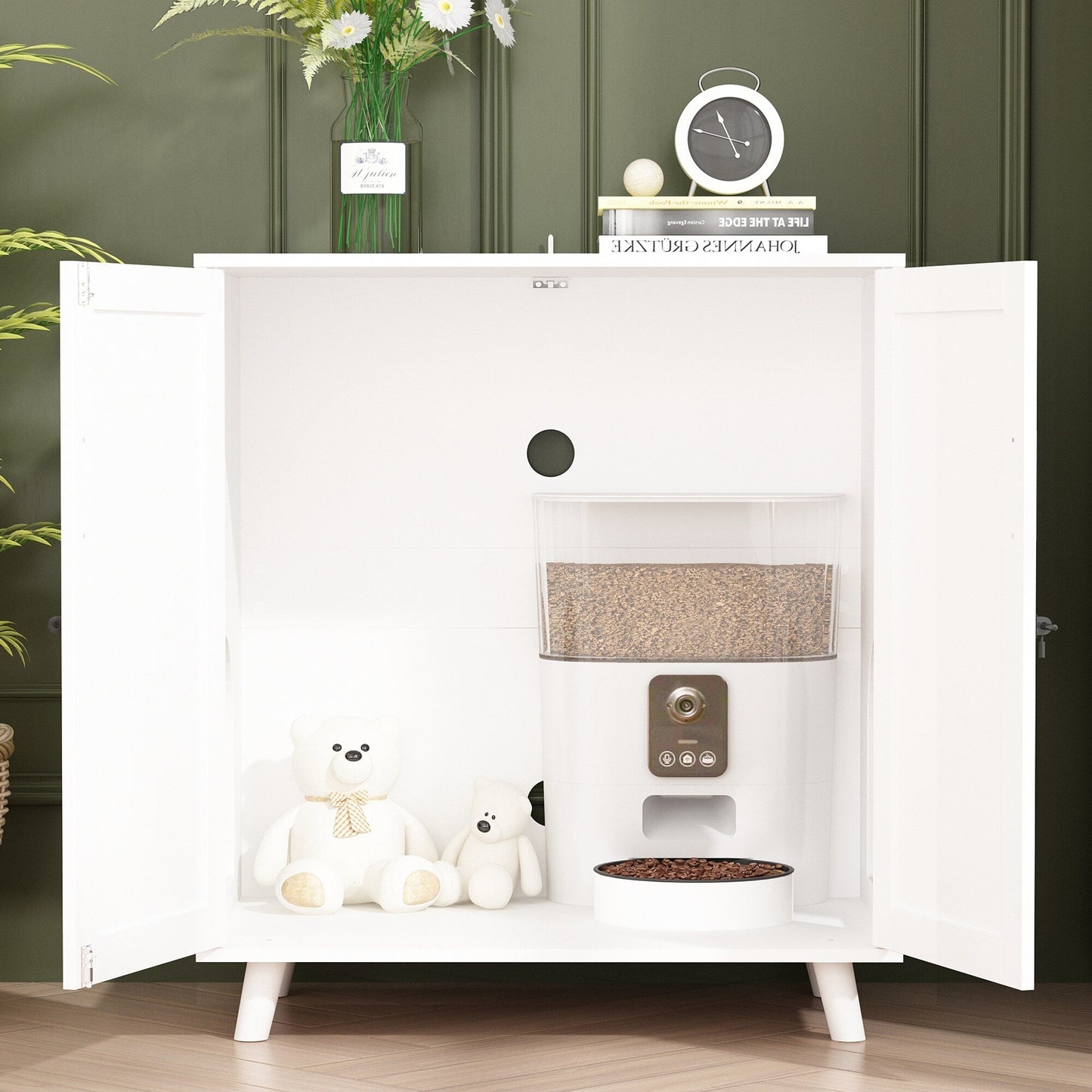 Cat Litter Box Enclosure Cat House Side Table Door Cabinet Bookcase
