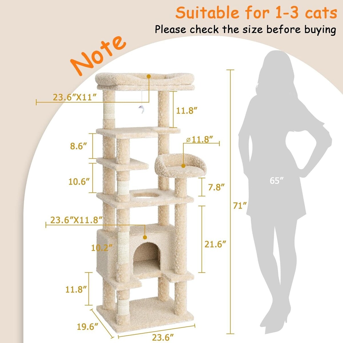 Cat Tree, Multi-Level Cat Tower Condo with Scrating Post
