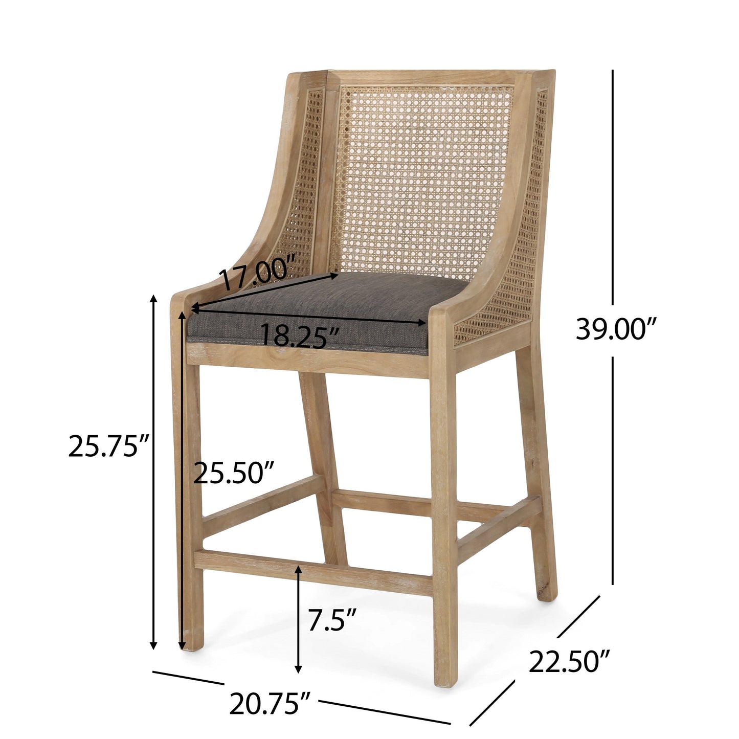 Christopher Knight Home Cataldo Fabric Upholstered Wood and Cane 25.5-Inch Counter Stools (Set of 2)