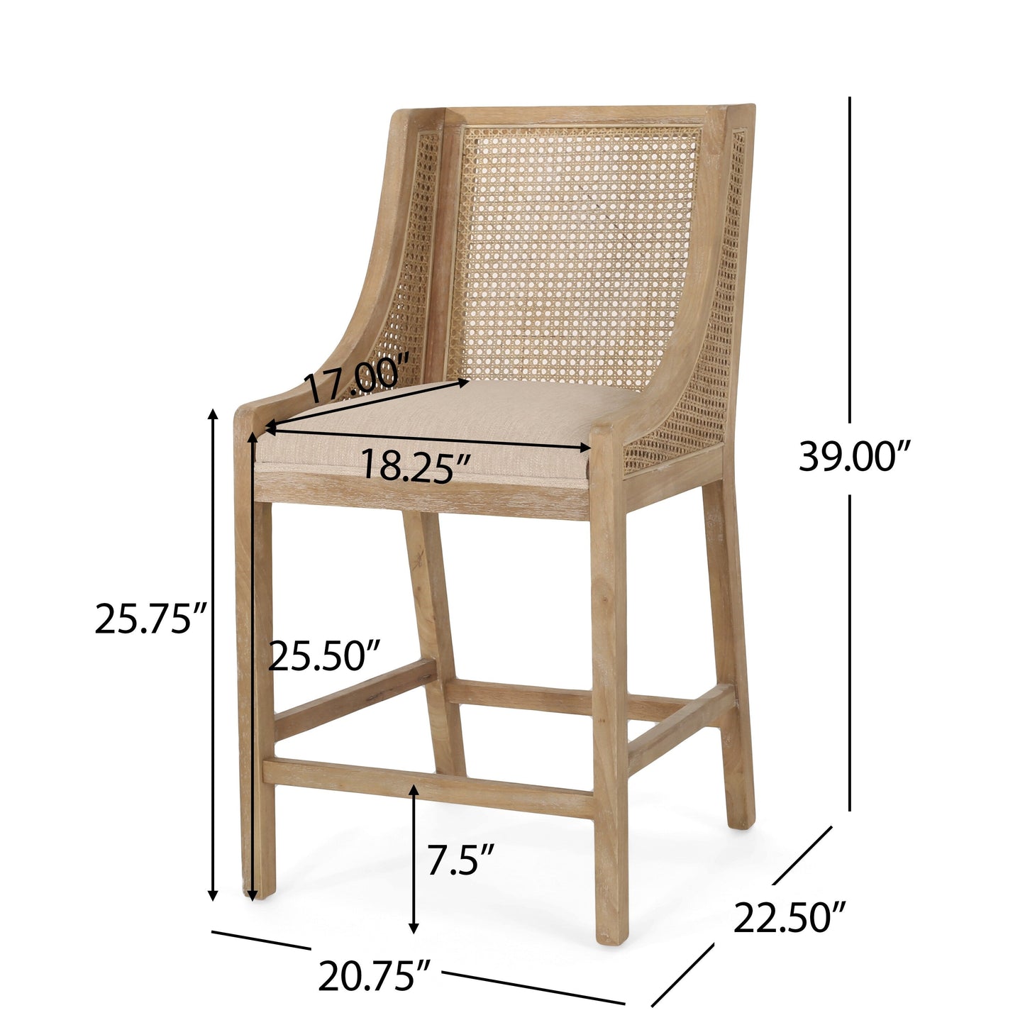 Christopher Knight Home Cataldo Fabric Upholstered Wood and Cane 25.5-Inch Counter Stools (Set of 2)