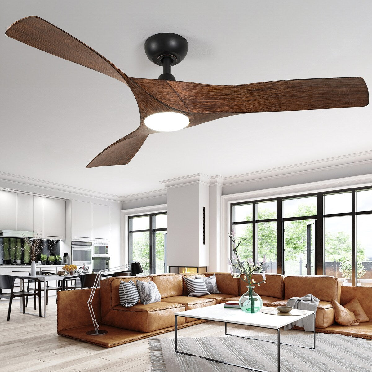 Ceiling Fan Light, 52 Ceiling Fan w/ Remote, LED Dimmable Tri-Color Temperature
