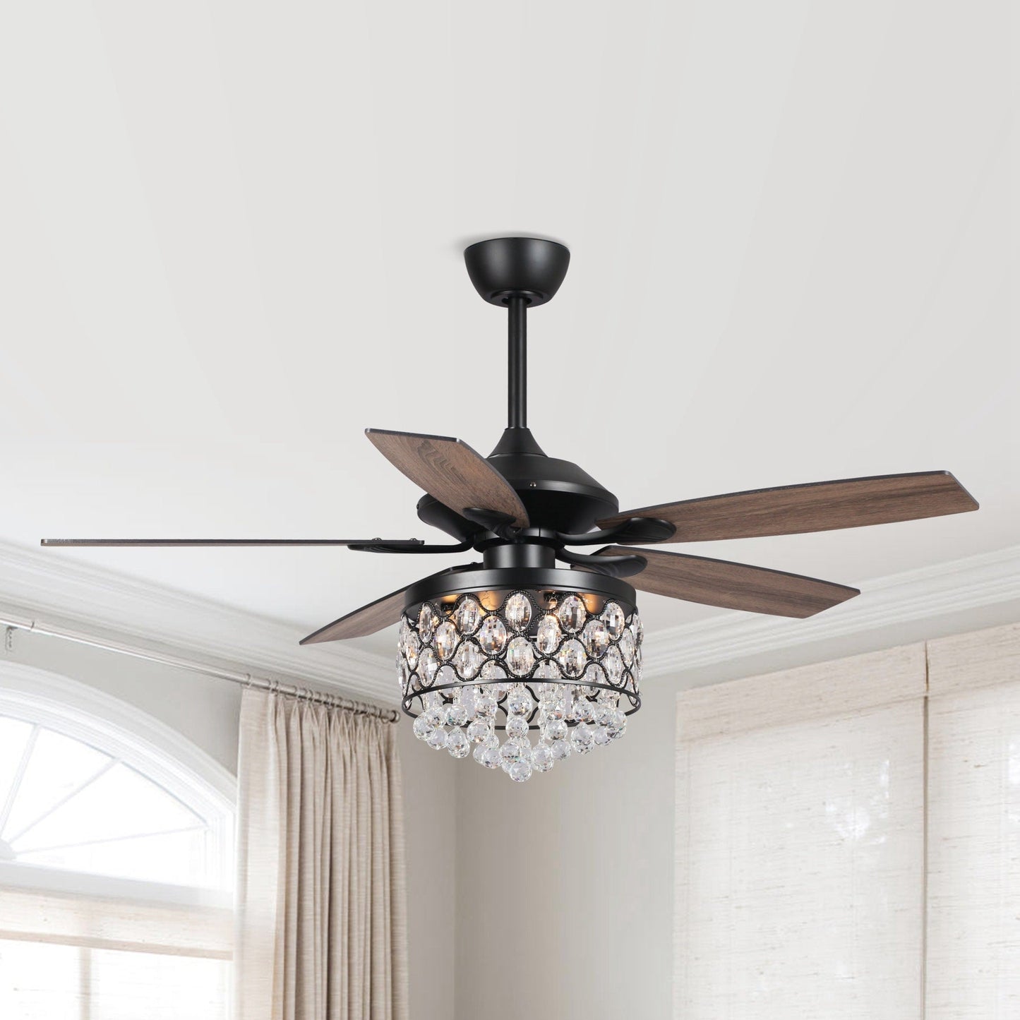 Chrome/ Crystal 4-light Chandelier/ Ceiling Fan with Remote