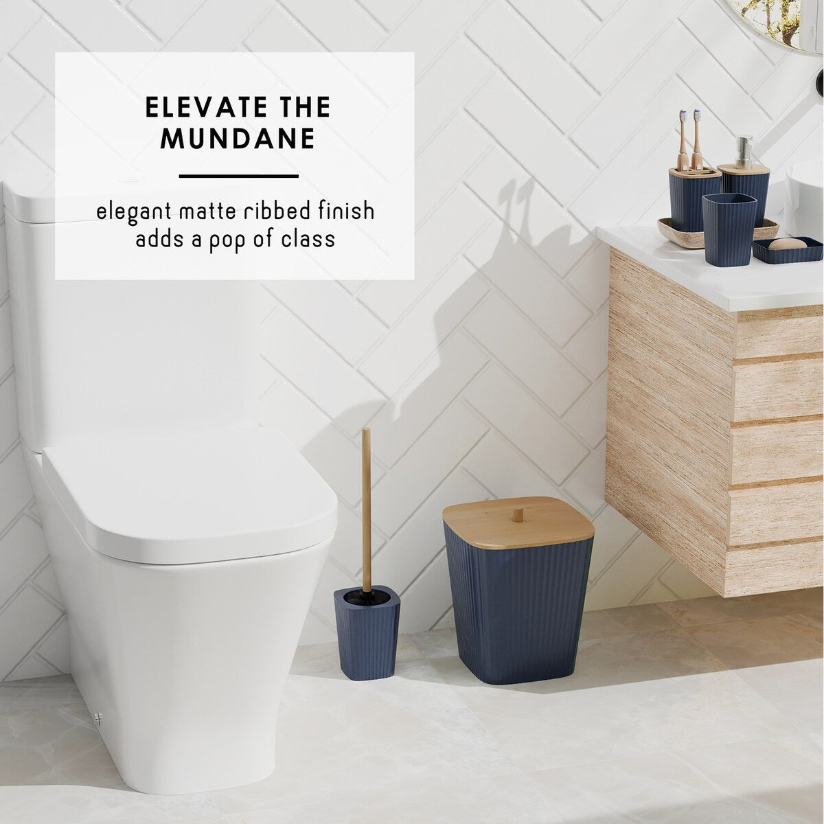 Clara Clark Bamboo Bathroom Accessories Set with Shower Curtain Set, Toilet Brush, Trash Can & Soap Dispenser