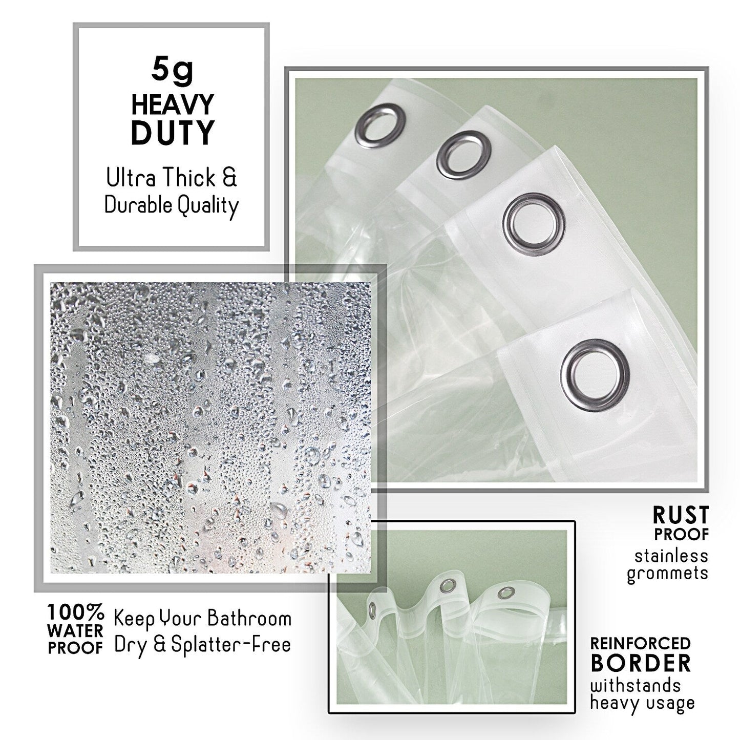 Clara Clark Heavy Duty 5G Thick Scum Resistant Shower Curtain Liner