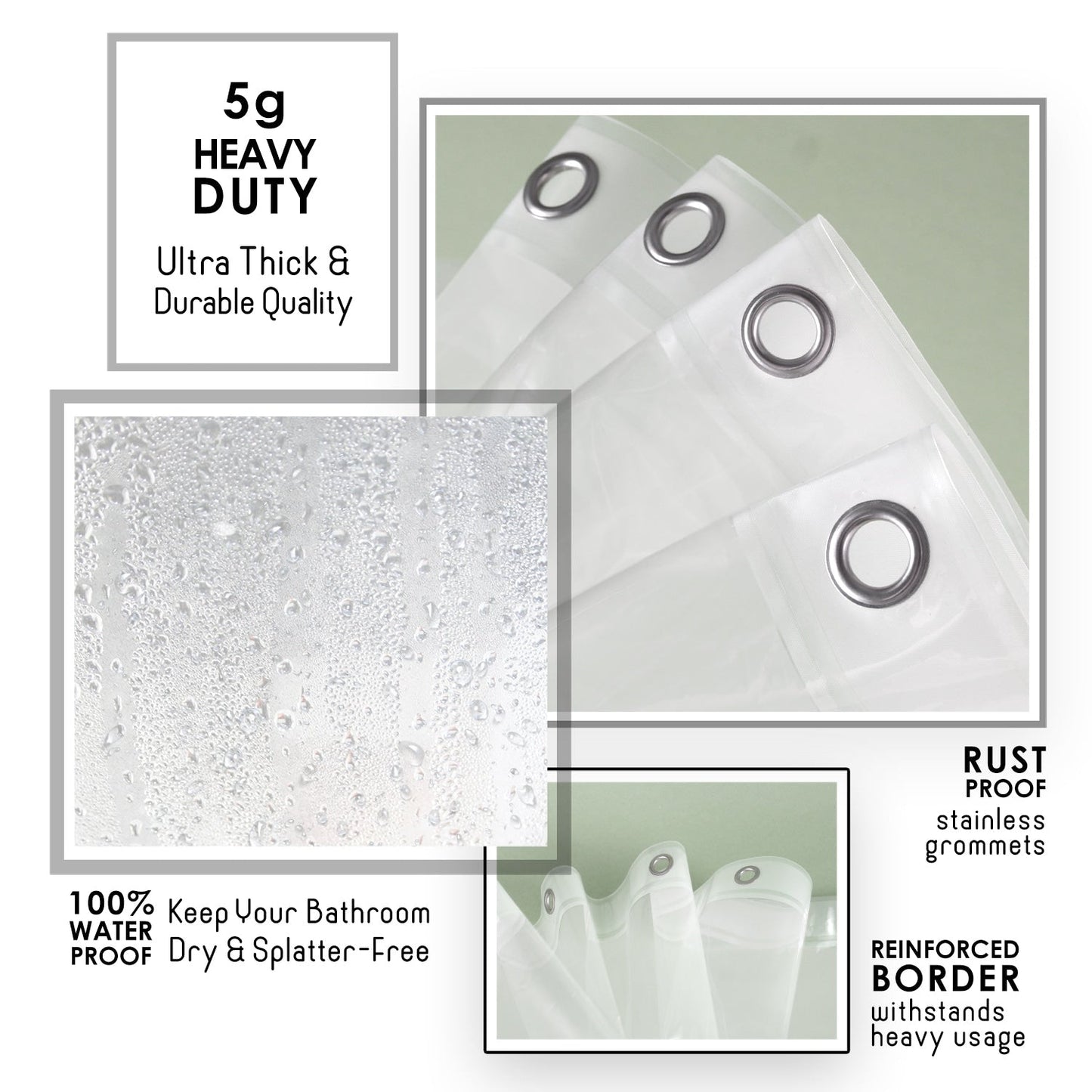 Clara Clark Heavy Duty 5G Thick Scum Resistant Shower Curtain Liner